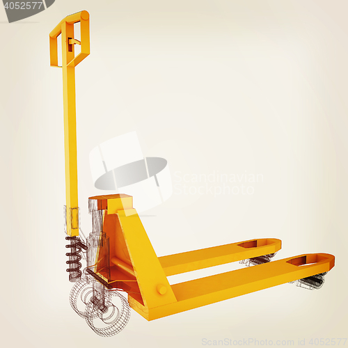 Image of 3d model pallet jack. 3D illustration. Vintage style.