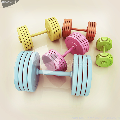 Image of Fitness dumbbells. 3D illustration. Vintage style.