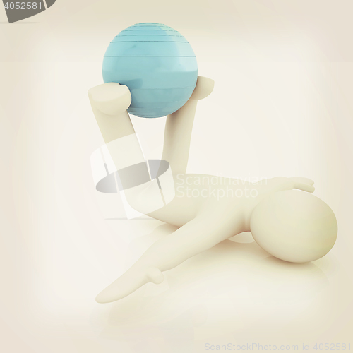 Image of 3d man exercising position on fitness ball. My biggest pilates s