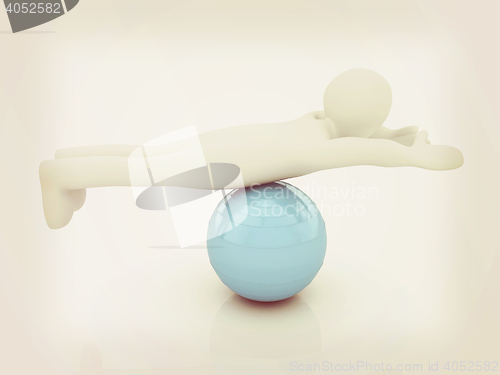 Image of 3d man exercising position on fitness ball. My biggest pilates s