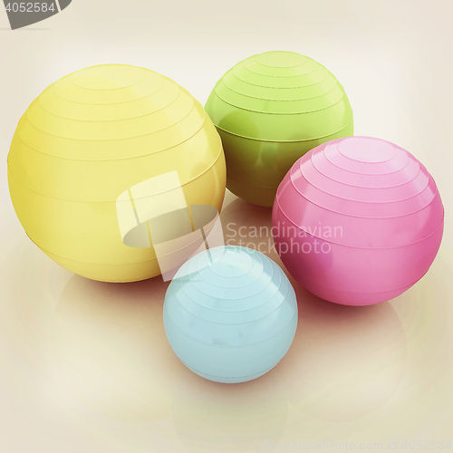 Image of Fitness balls. 3D illustration. Vintage style.
