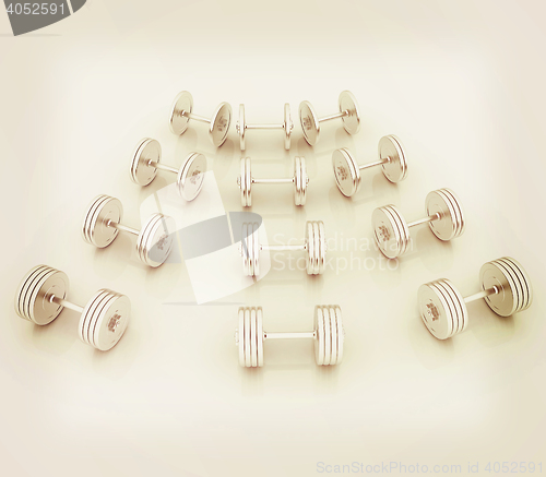 Image of Fitness dumbbells. 3D illustration. Vintage style.