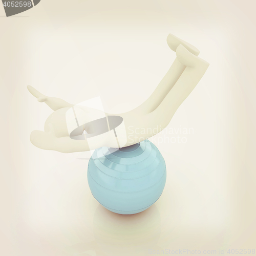 Image of 3d man exercising position on fitness ball. My biggest pilates s