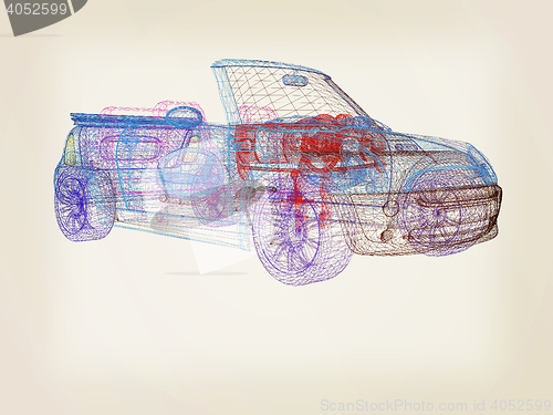 Image of 3d model cars . 3D illustration. Vintage style.