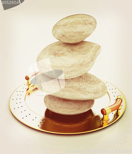 Image of Spa stones on tray. 3D illustration. Vintage style.