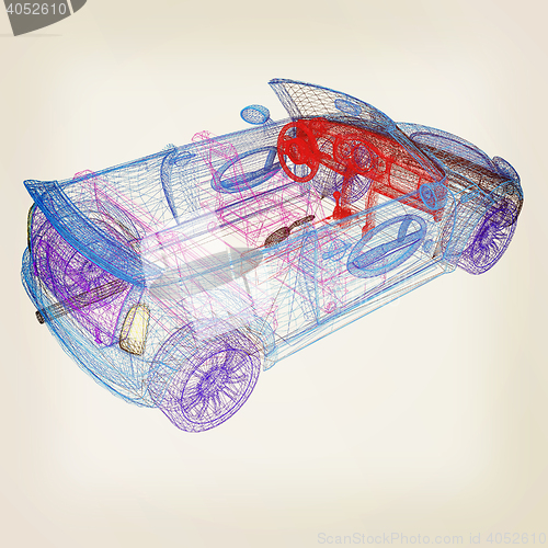 Image of 3d model cars . 3D illustration. Vintage style.