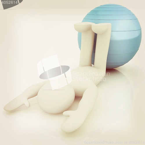 Image of 3d man exercising position on fitness ball. My biggest pilates s
