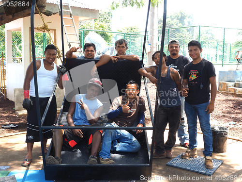 Image of editorial workers posing in park Corn Island Nicaragua