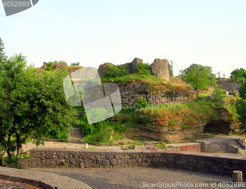 Image of ancient structures fortress  Moraca River bank Podgorica Montene