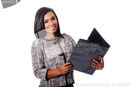 Image of Beautiful business woman with portfolio binder