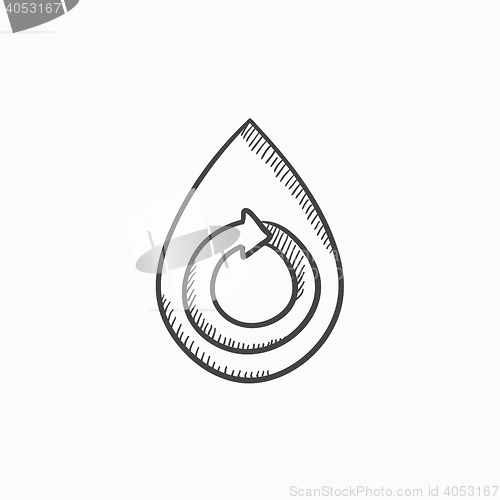 Image of Water drop with circular arrow sketch icon.