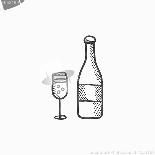 Image of Bottle of champaign and glass sketch icon.