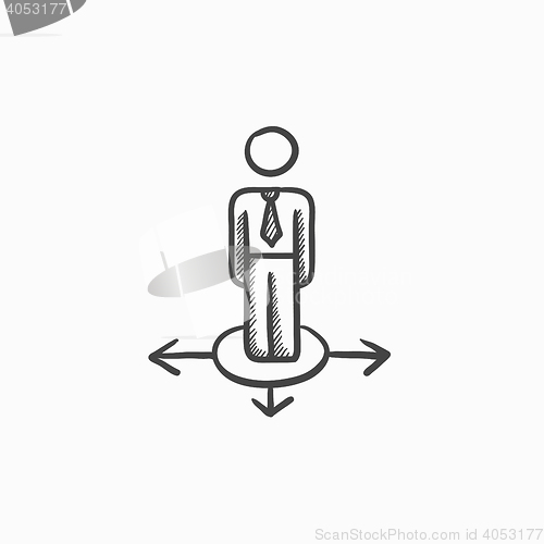 Image of Businessman in three ways sketch icon.