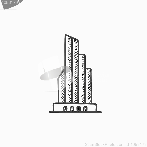 Image of Skyscraper office building sketch icon.