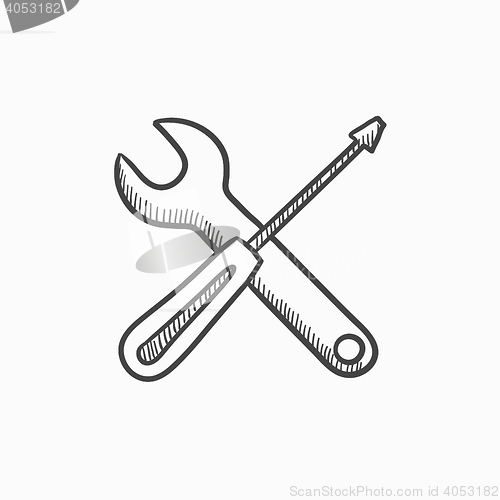 Image of Screwdriver and wrench tools sketch icon.