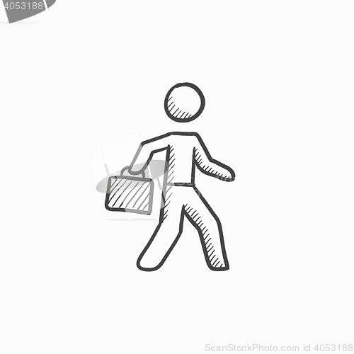 Image of Businessman walking with briefcase sketch icon.