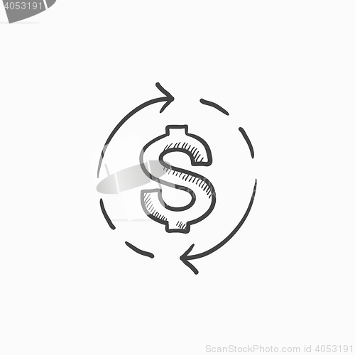 Image of Dollar symbol with arrows sketch icon.