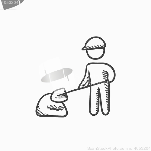 Image of Man with shovel and hill of sand sketch icon.