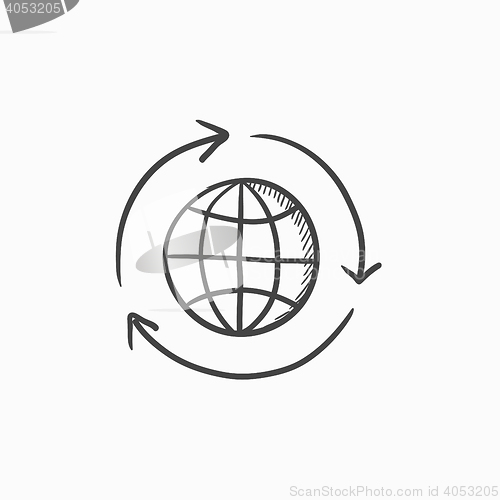 Image of Globe with arrows sketch icon.