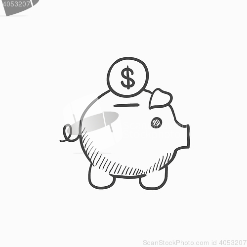 Image of Piggy bank with dollar coin sketch icon.