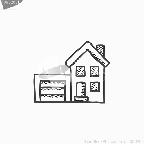 Image of House with garage sketch icon.