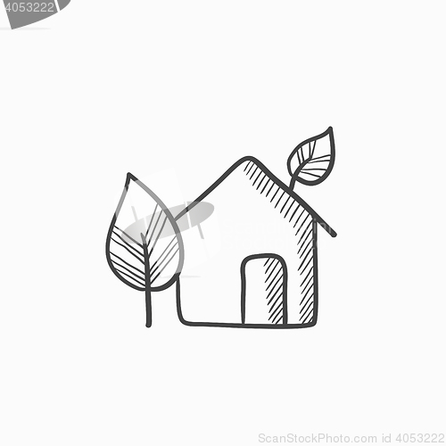 Image of Eco-friendly house sketch icon.