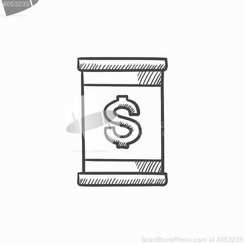 Image of Barrel with dollar symbol sketch icon.