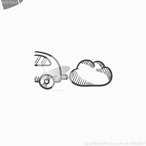 Image of Car spewing polluting exhaust sketch icon.