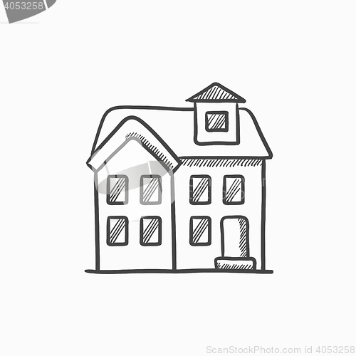 Image of Two storey detached house sketch icon.