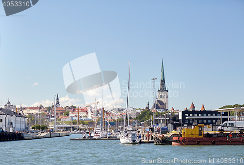 Image of sea port harbor and old town in tallinn city