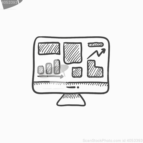 Image of Monitor with business graphs sketch icon.