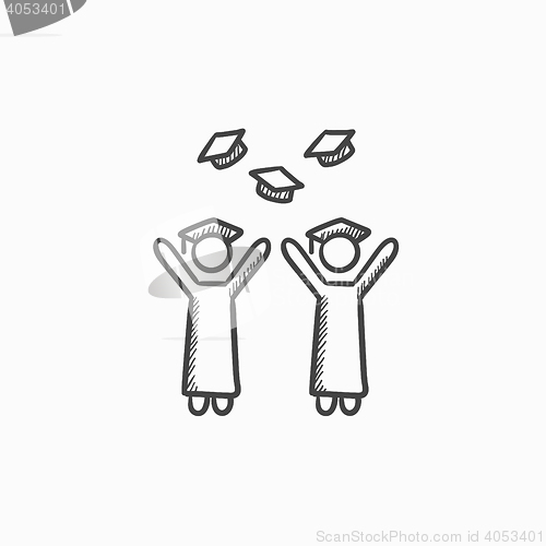 Image of Graduates throwing caps sketch icon.