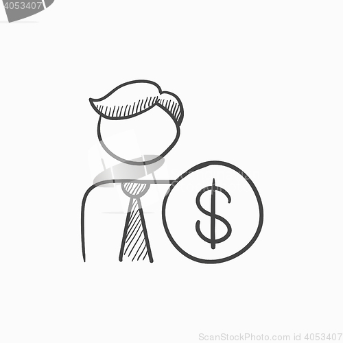 Image of Man with dollar sign sketch icon.