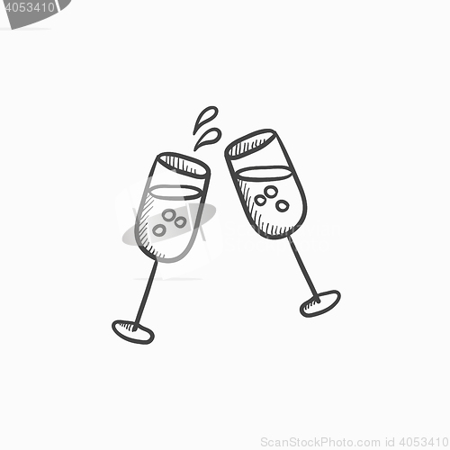 Image of Two glasses of champaign sketch icon.