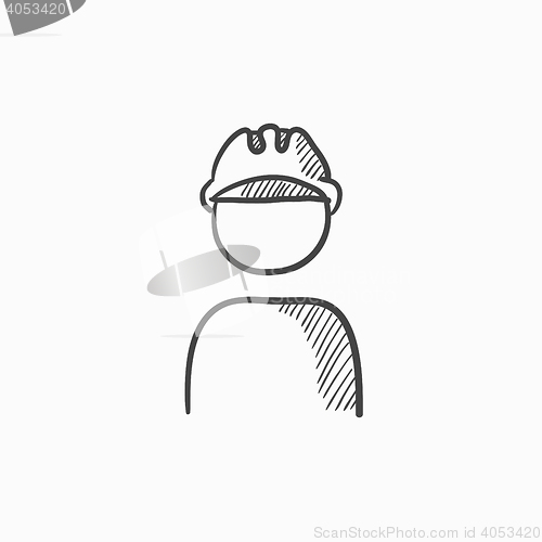 Image of Worker wearing hard hat sketch icon.