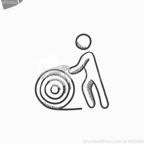 Image of Man with wire spool sketch icon.