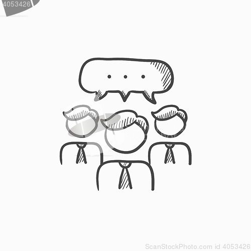 Image of People with speech square above heads sketch icon.