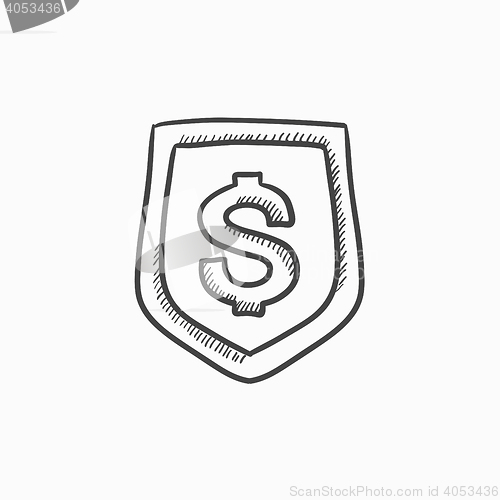 Image of Shield with dollar symbol sketch icon.