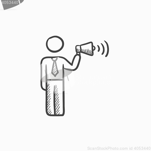 Image of Businessman with megaphone sketch icon.