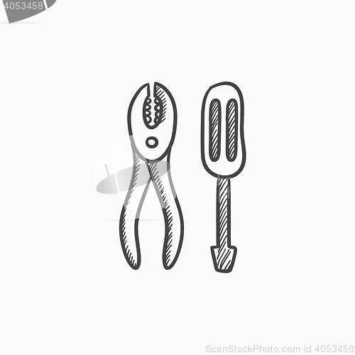 Image of Screwdriver with pliers sketch icon.