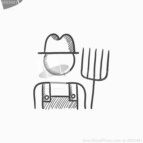 Image of Farmer with pitchfork sketch icon.