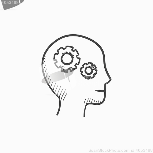 Image of Human head with gear sketch icon.