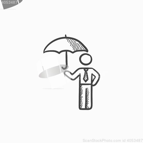 Image of Businessman with umbrella sketch icon.