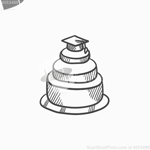 Image of Graduation cap on top of cake sketch icon.