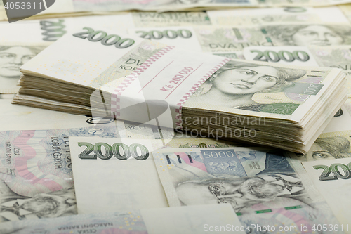 Image of czech banknotes nominal value one and two thousand crowns