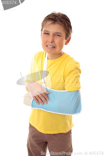 Image of Unhappy boy broken arm