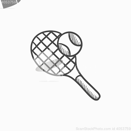 Image of Tennis racket and ball sketch icon.