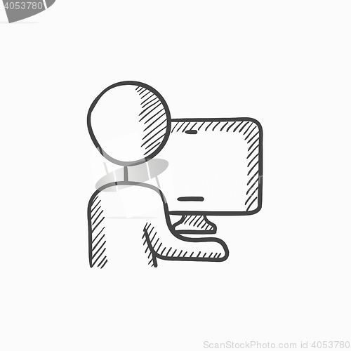 Image of Man working at his computer sketch icon.