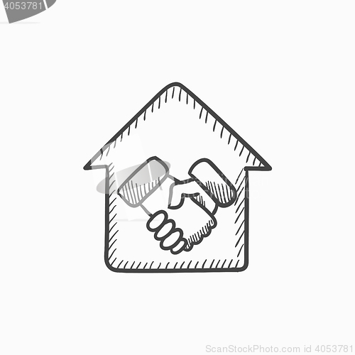 Image of Handshake and house sketch icon.