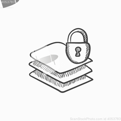 Image of Stack of papers with lock sketch icon.